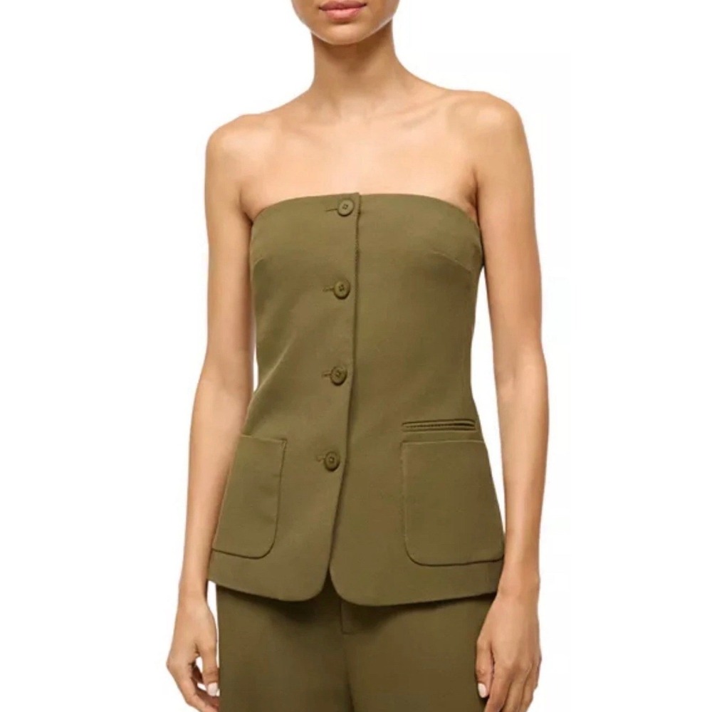 STAUD Brigade Top Sergeant Green Strapless Button Front Vest Bodice Size 2 NEW‎